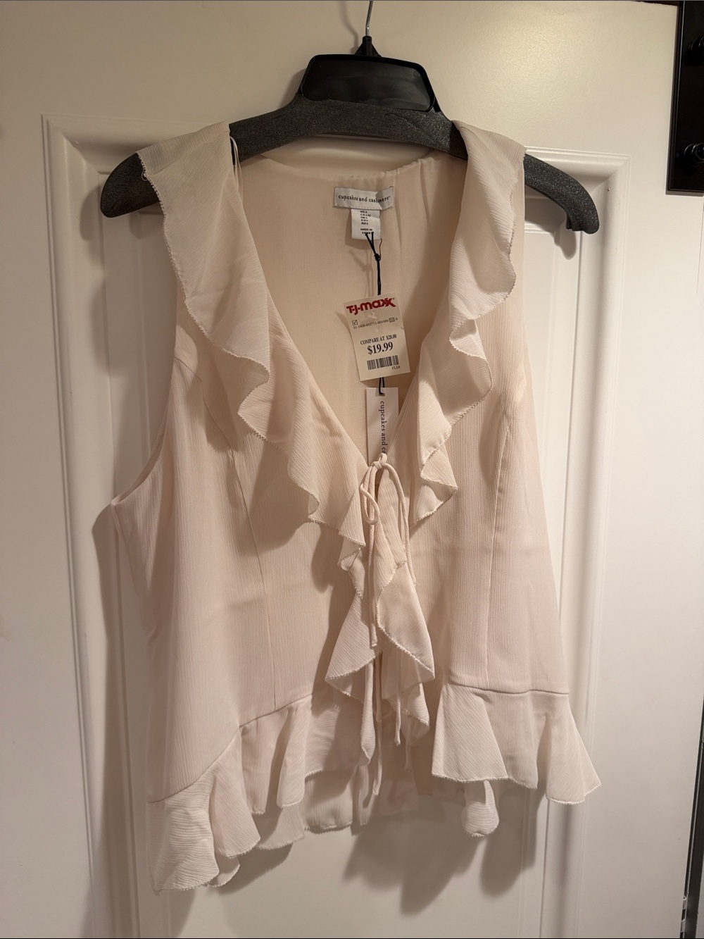Cupcakes and Kashmir Ivory Ruffle Tie-Front Sleeveless
